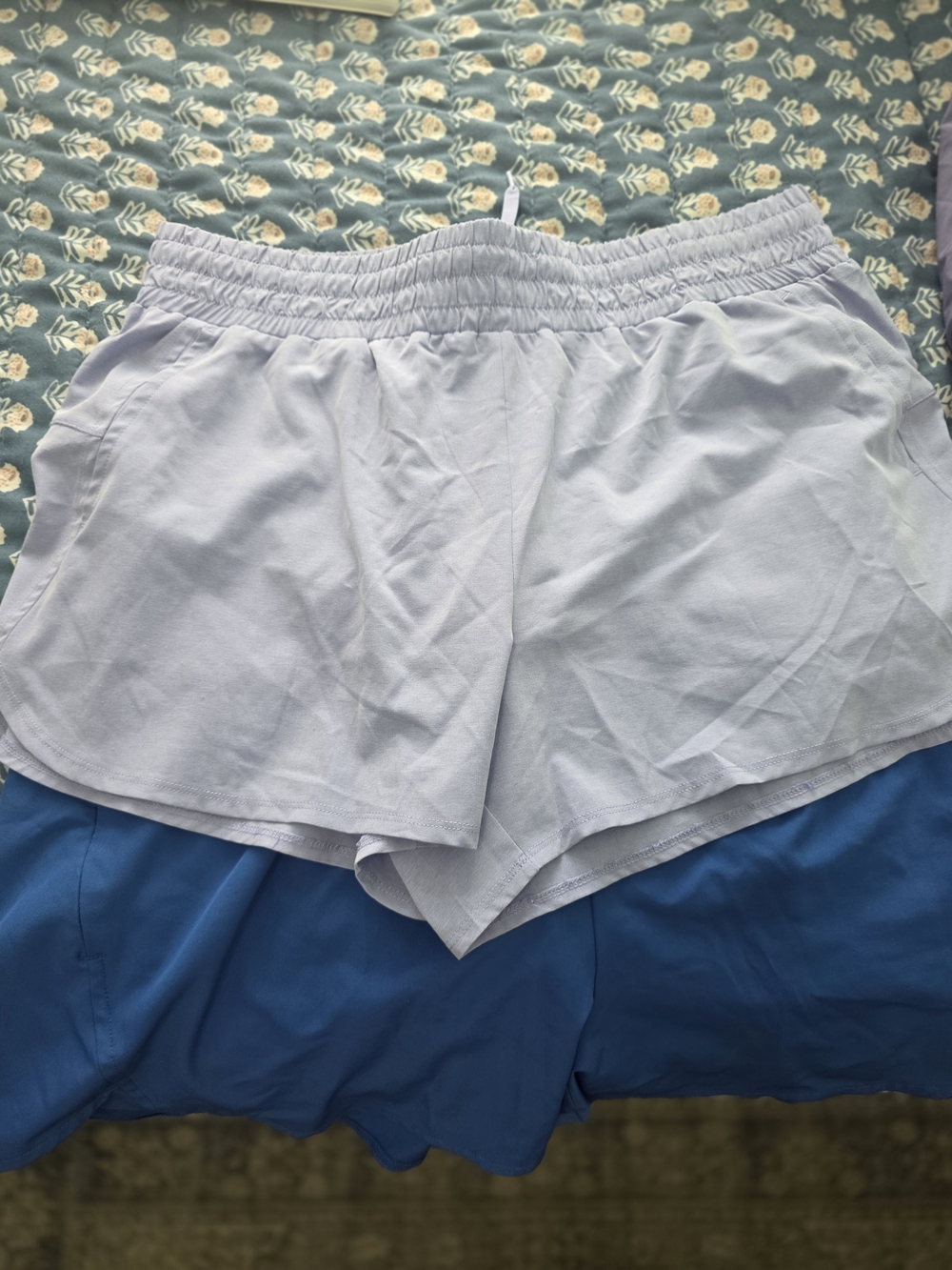 RBX Light Gray And Royal Blue Women's Athletic Shorts with Elastic Waist